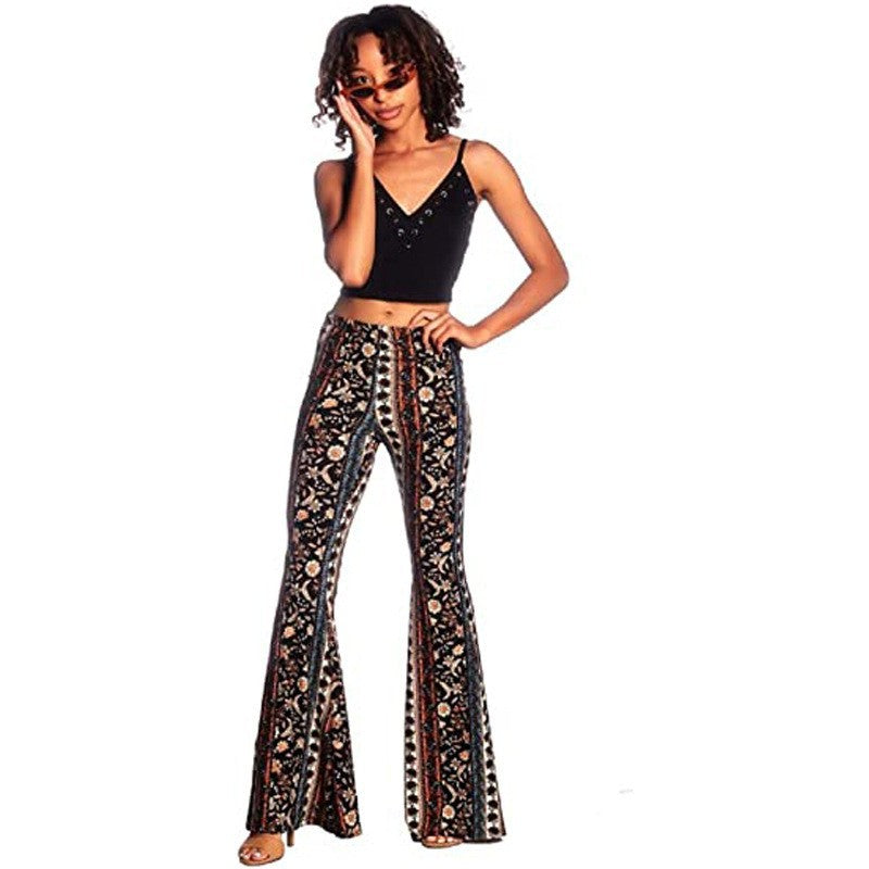 Women's Tight Retro Print Bootleg Pants