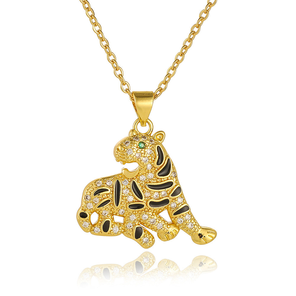 Copper Micro Inlay Light Luxury Zircon Animal Pendant Necklace