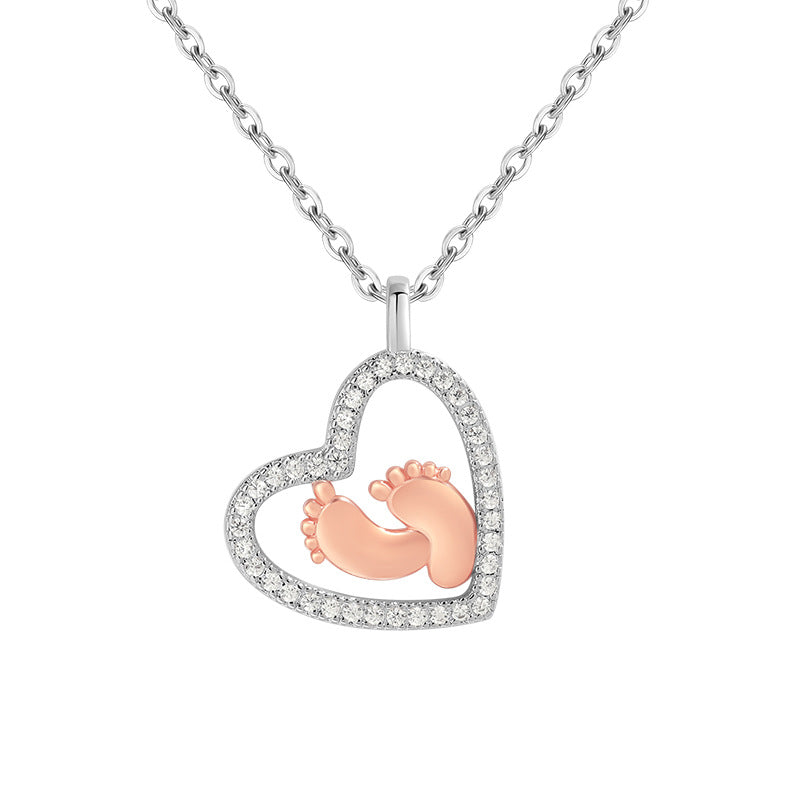 Color Separation Heart-shaped Necklace Love Footprints