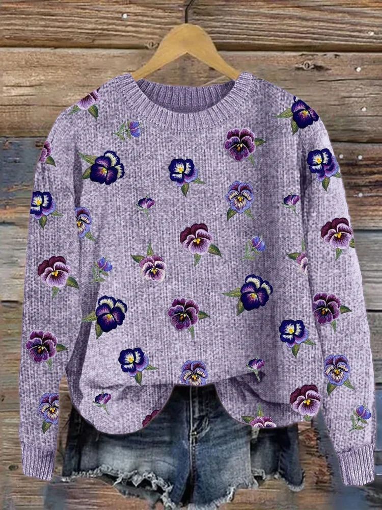 Women's Wear Flock HD 3D Printed Plant Long Sleeve Sweater