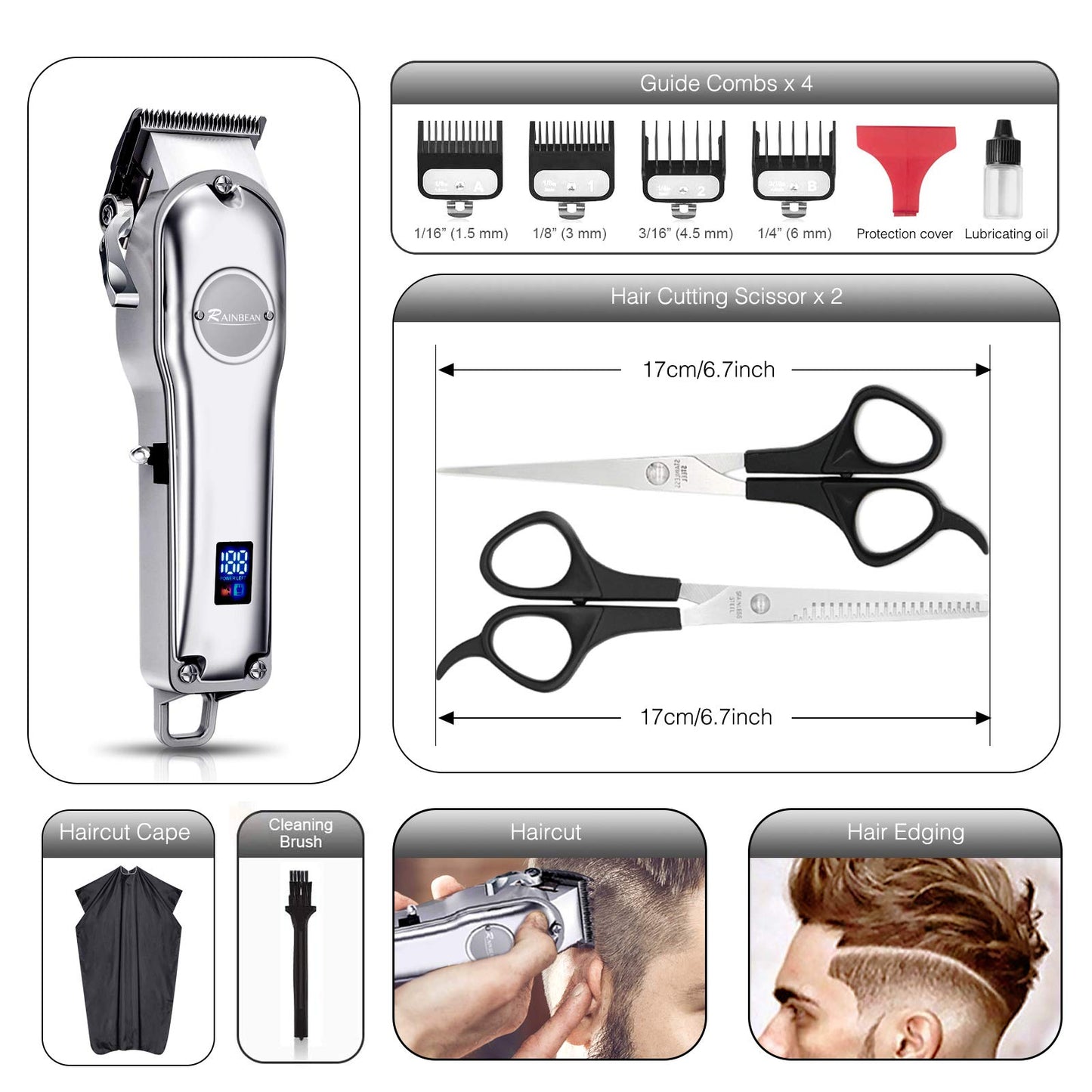 Cortadora de cabello para hombres 3 en 1 IPX7 Recortadora de barba impermeable Kit de aseo Cortadora de cabello inalámbrica para mujeres y niños Pantalla LED Recargable por USB Amazon prohibido