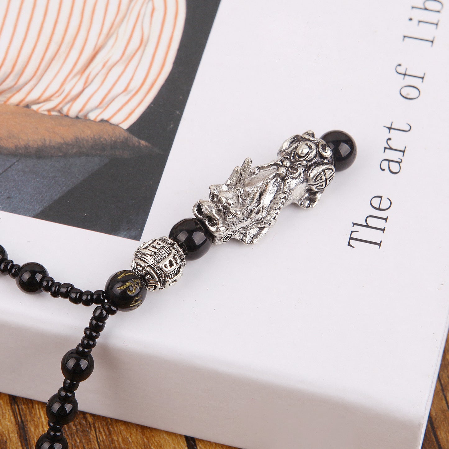 Religious Totem Pixiu Pendant Necklace Obsidian Bead Chain