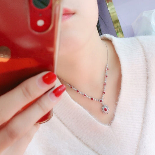 Luxury Full Diamond Simulation Ruby Fashion Short Necklace