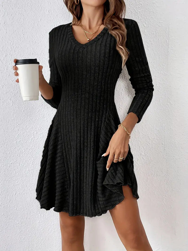 Women's Fashion French Knitted V-neck Dress