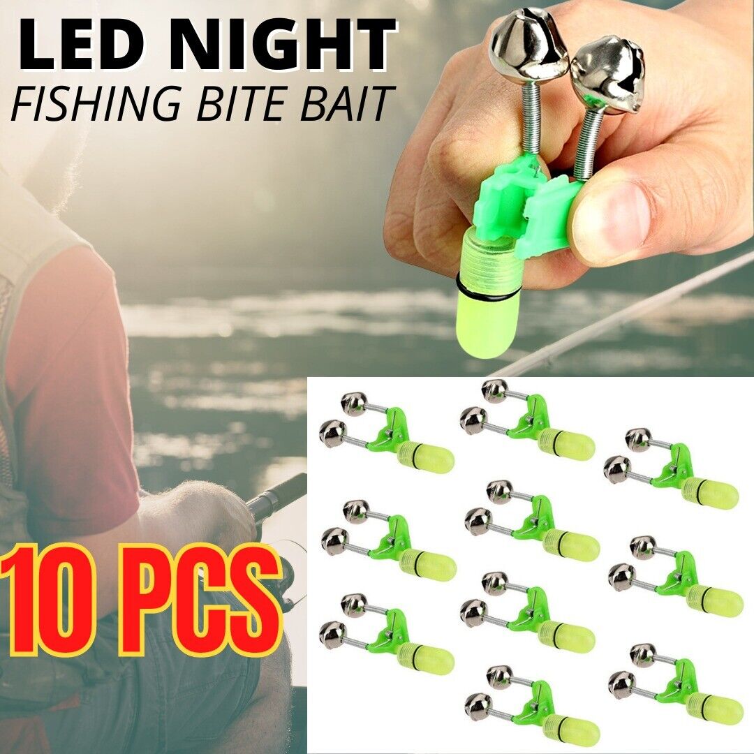 10x LED noche pesca cebo mordedura alarma doble 2 campanas luz varilla punta Clip alerta anillo