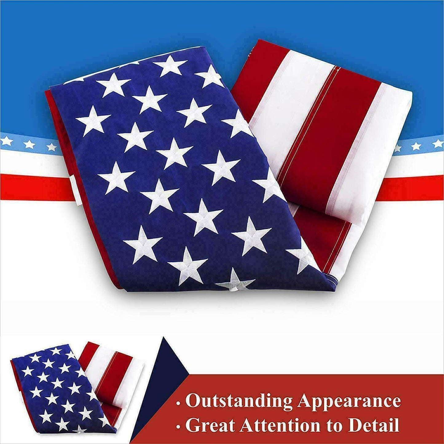 American US Flag Heavy Duty Nylon Double Stitching Embroidered USA Banner Flags