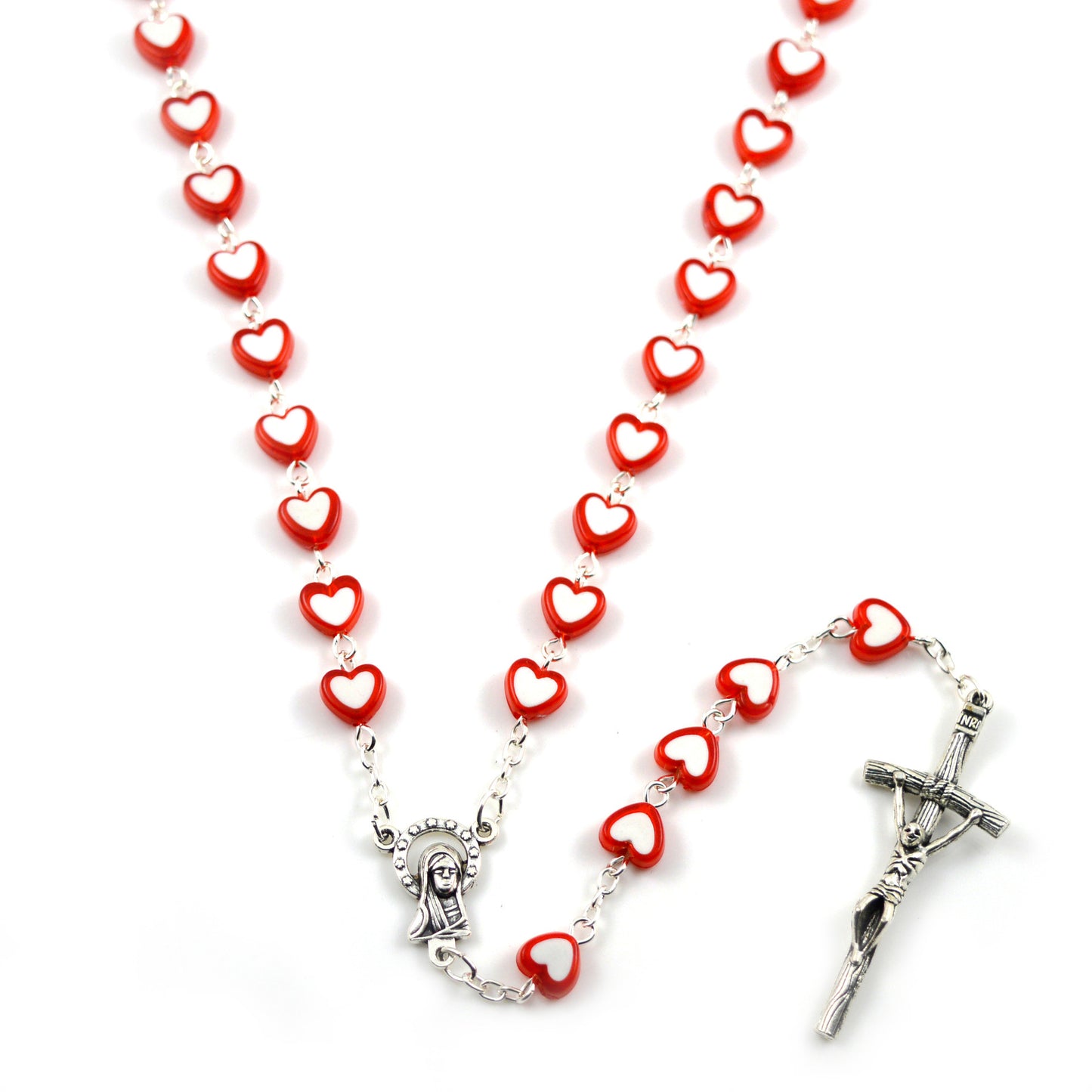 Multicolor Heart Shaped Acrylic Rosary Jesus Virgin Mary Pendant Religious Cross Necklace Jewelry