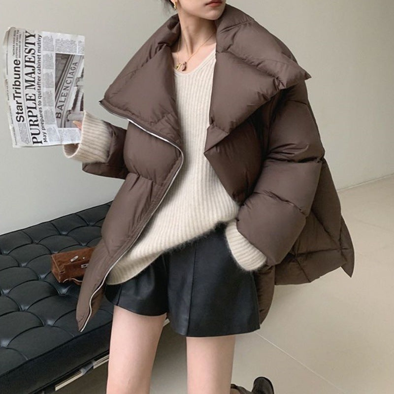 Women's Brown Lapel Winter Coat