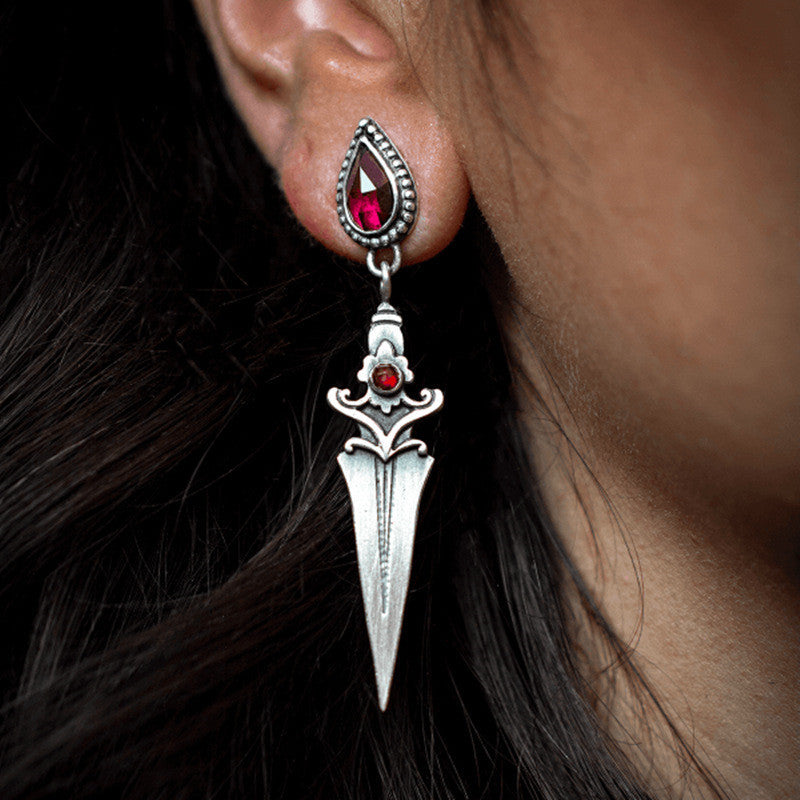 Retro Creative Exaggerated Ruby Personality Earrings