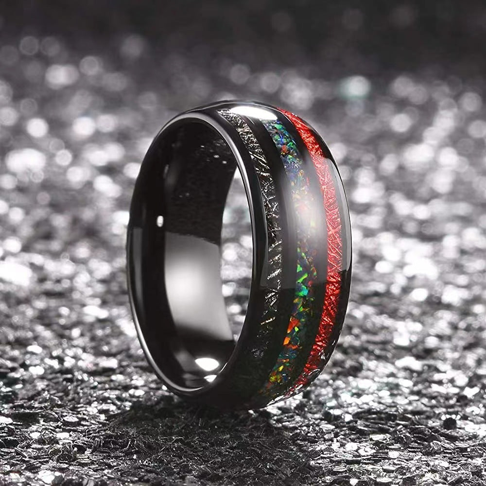 Opal Ruby Black Meteorite Ring