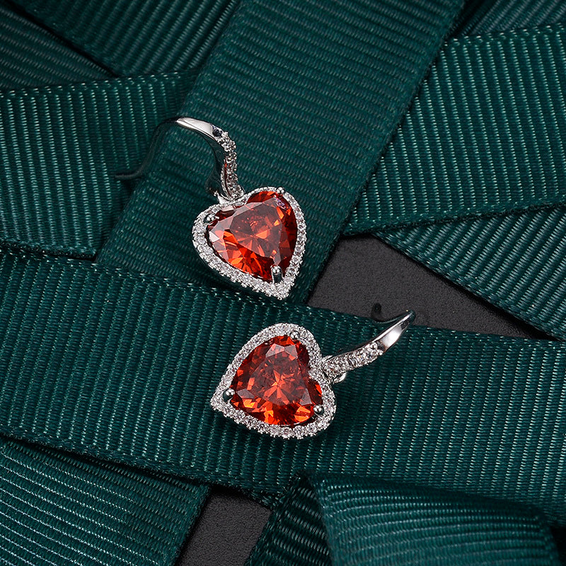 European And American Temperament Diamond And Ruby Love Earrings