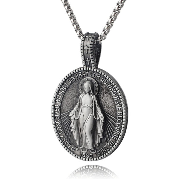 Virgin Mary Pendant Medal Religious Christian Stainless Steel Necklace