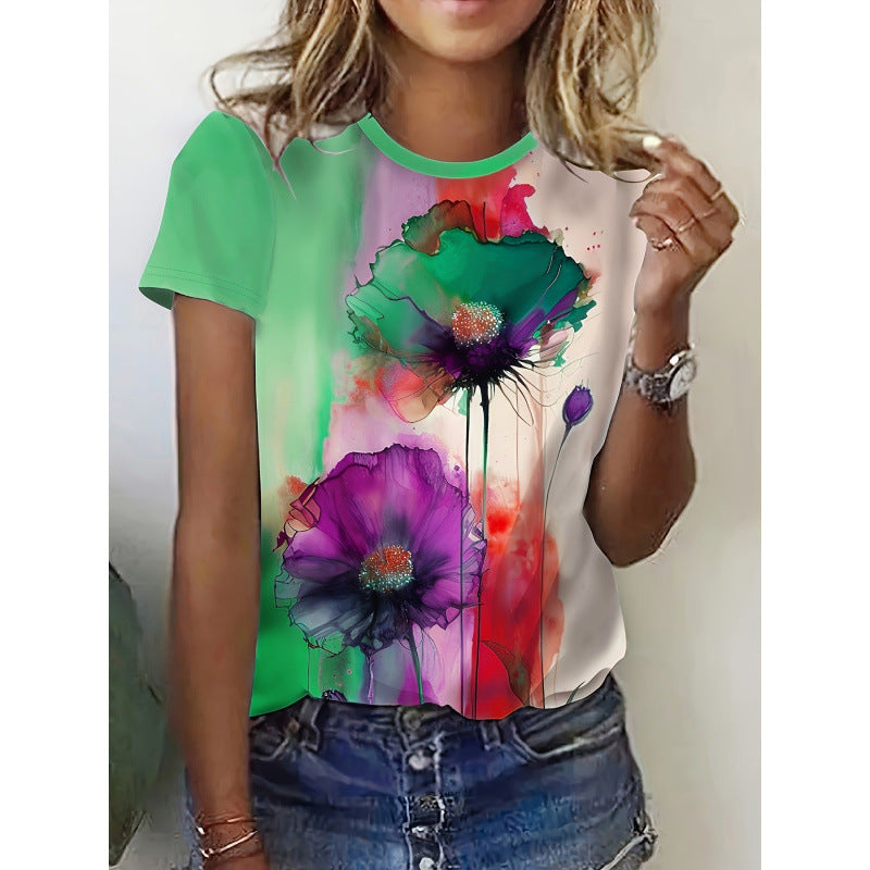 Women's Fashion 3D Printed Casual Short Sleeve