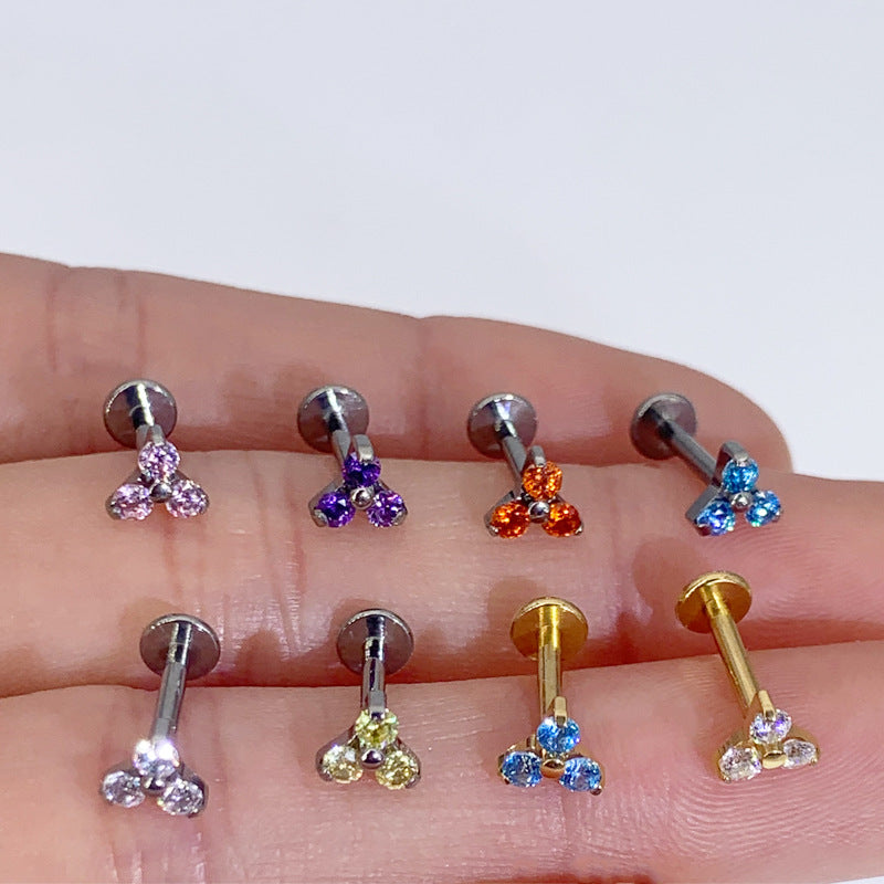 Titanium Bougainvillea Spectabilis Pack Inlaid Zircon Ear Bone Stud Human Body Piercing