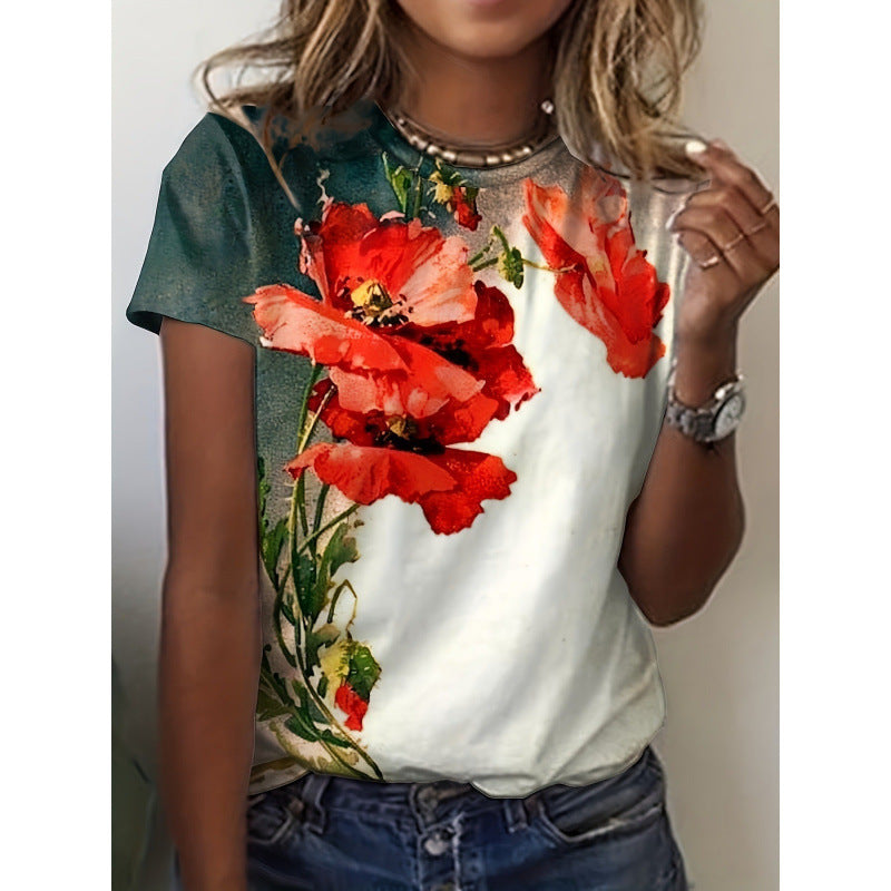 Women's Fashion 3D Printed Casual Short Sleeve