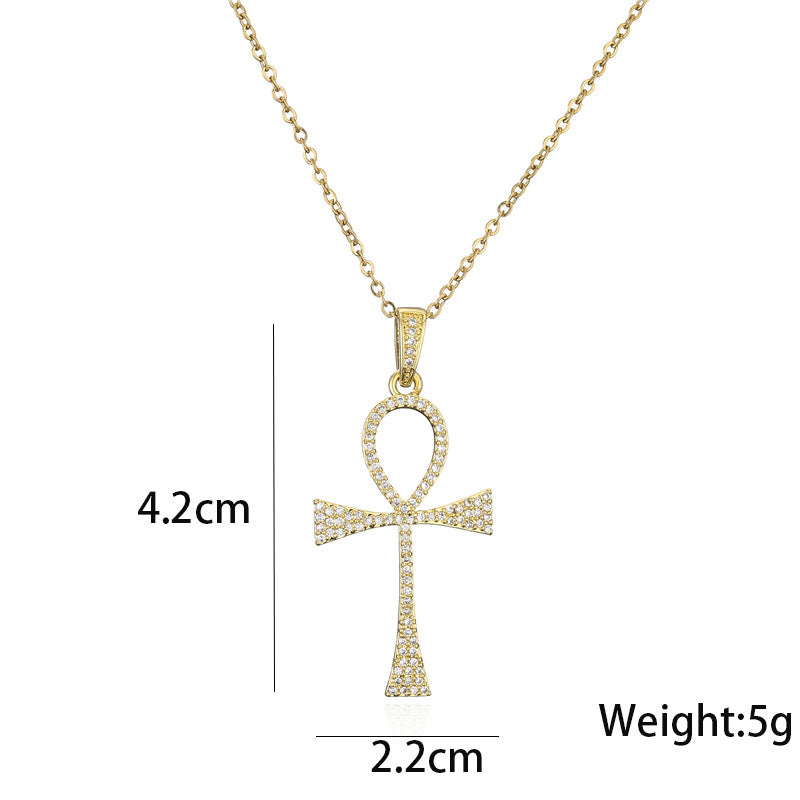 Zircon Religious Classic Anka Cross Pendant Necklace