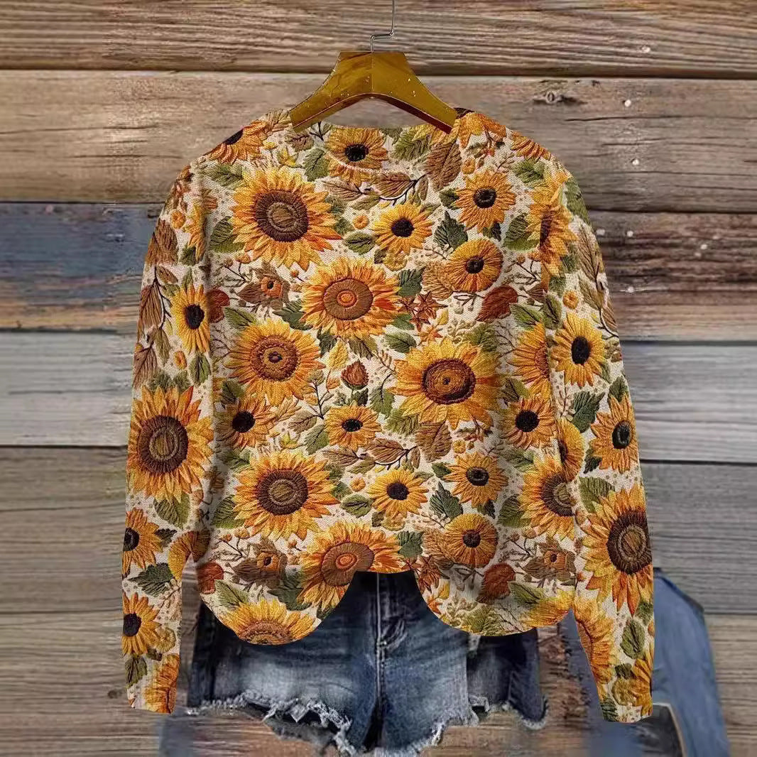 Women's Wear Flock HD 3D Printed Plant Long Sleeve Sweater