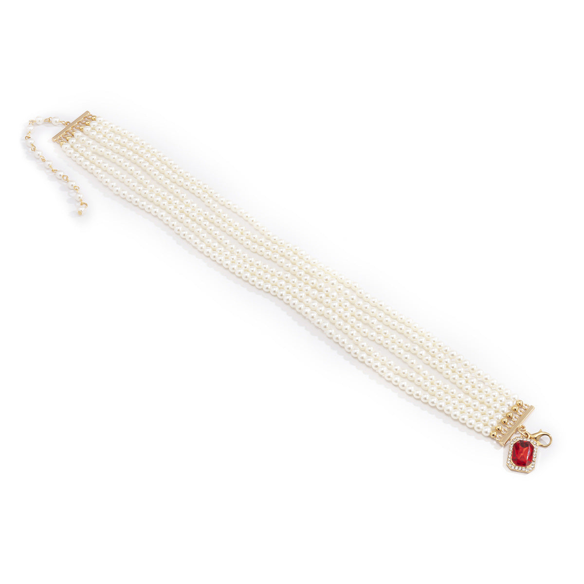 Exaggerated Imitation Pearl Multilayer Necklace With Ruby Sapphire