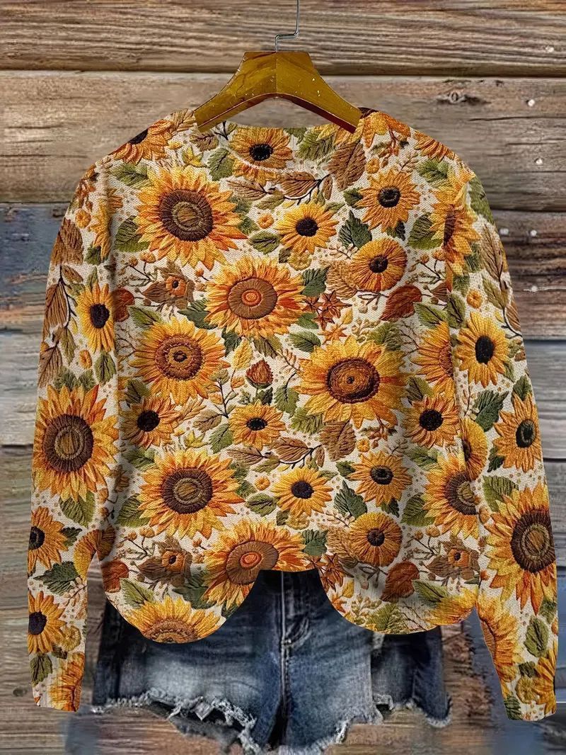 Women's Wear Flock HD 3D Printed Plant Long Sleeve Sweater