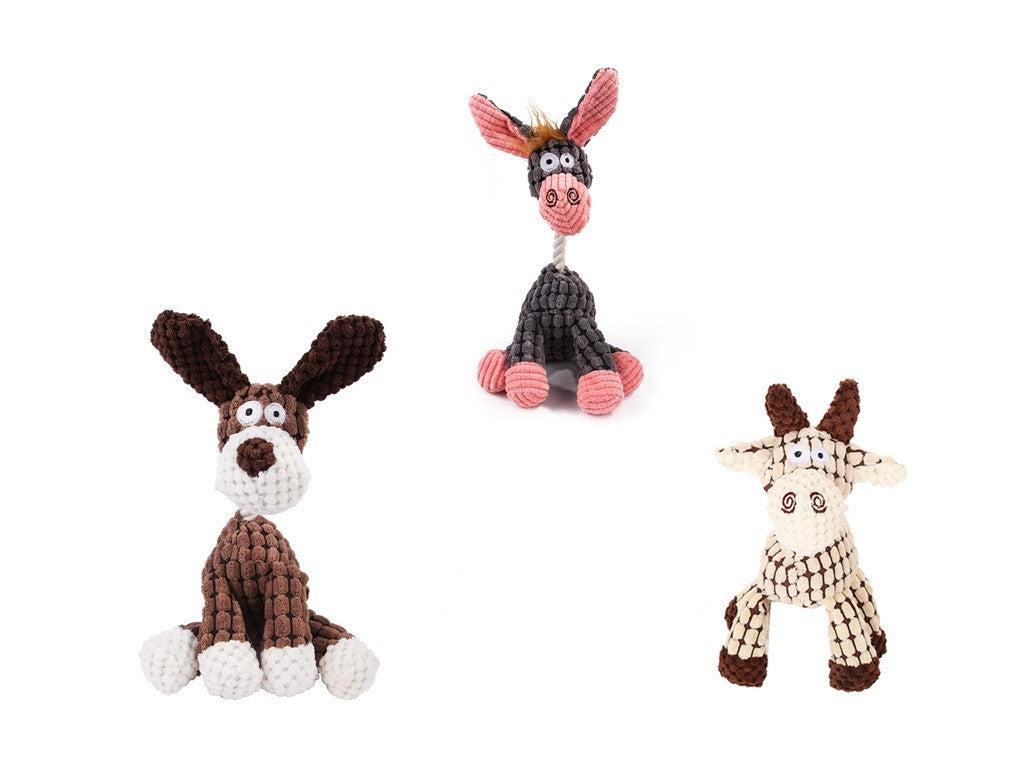 Pet Toy Donkey Shape Corduroy Chew Toy For Dogs Puppy Squeaker Squeaky Plush Bone Molar Dog Toy Pet Training Dog