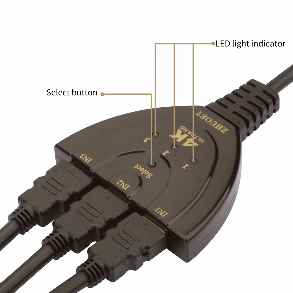 3 puertos 4K HDMI 2,0 Cable divisor automático conmutador 3x1 adaptador HUB 3D 3 a 4K 2K 3D Mini 3 puertos compatible con HDMI