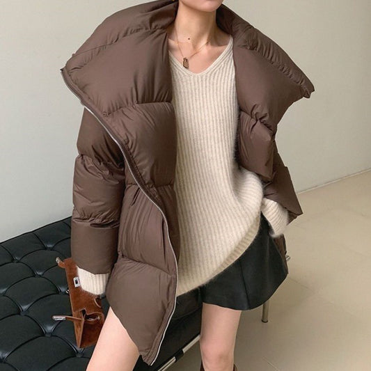 Women's Brown Lapel Winter Coat