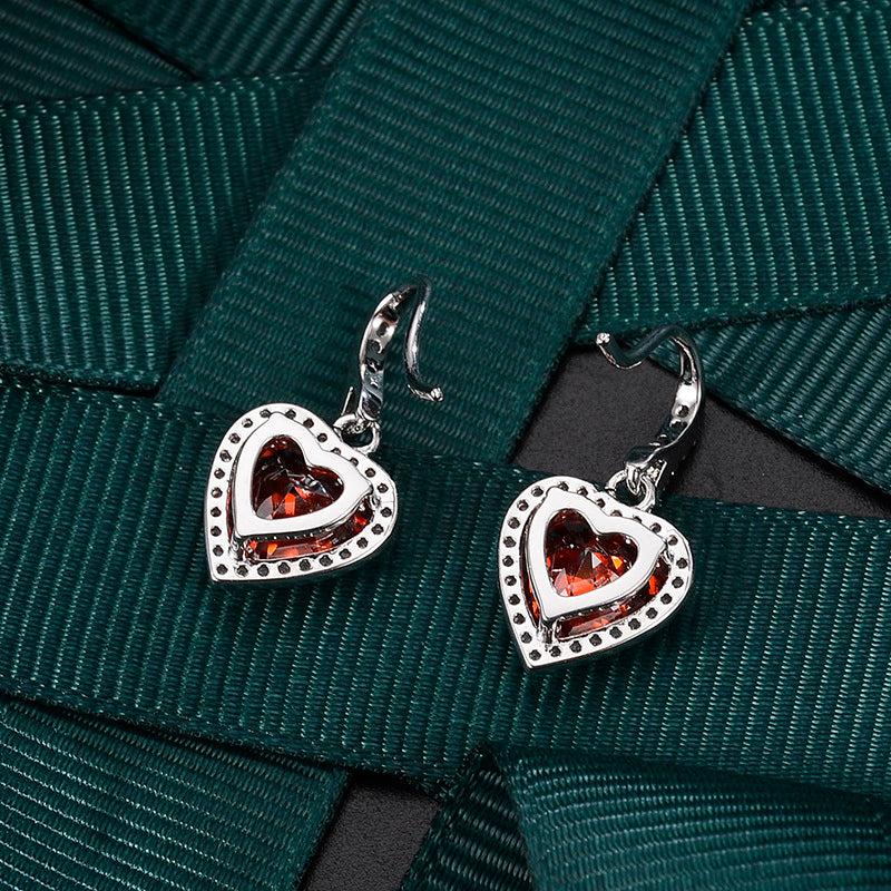 European And American Temperament Diamond And Ruby Love Earrings