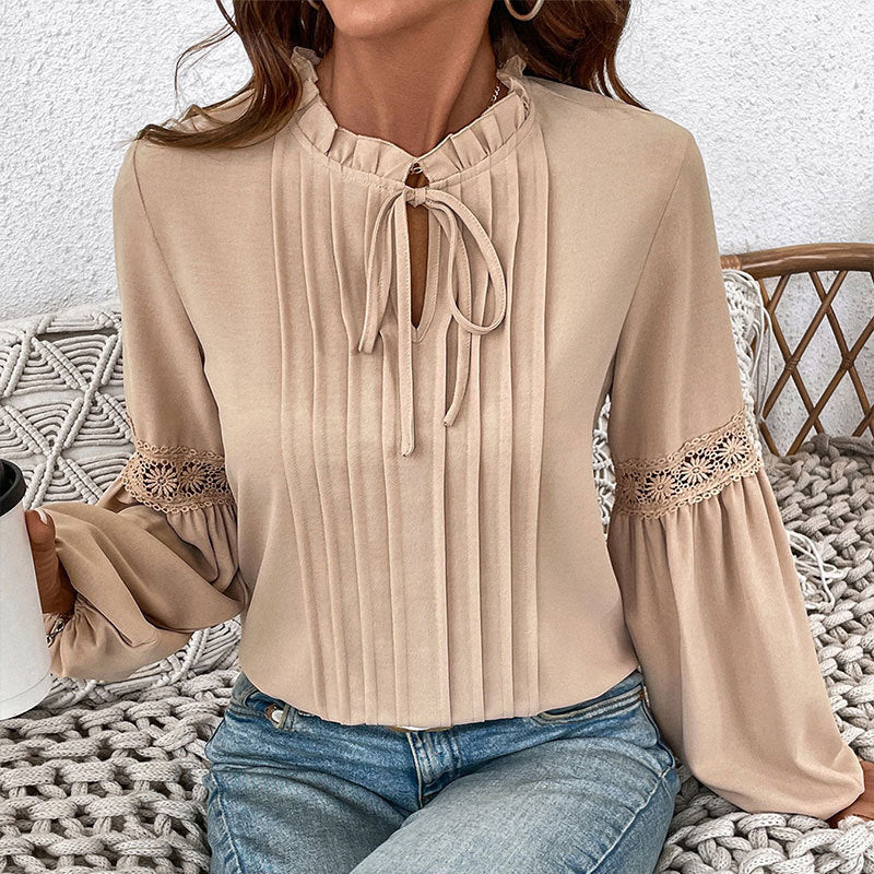 Top Drawstring V-neck Pleated Shirt