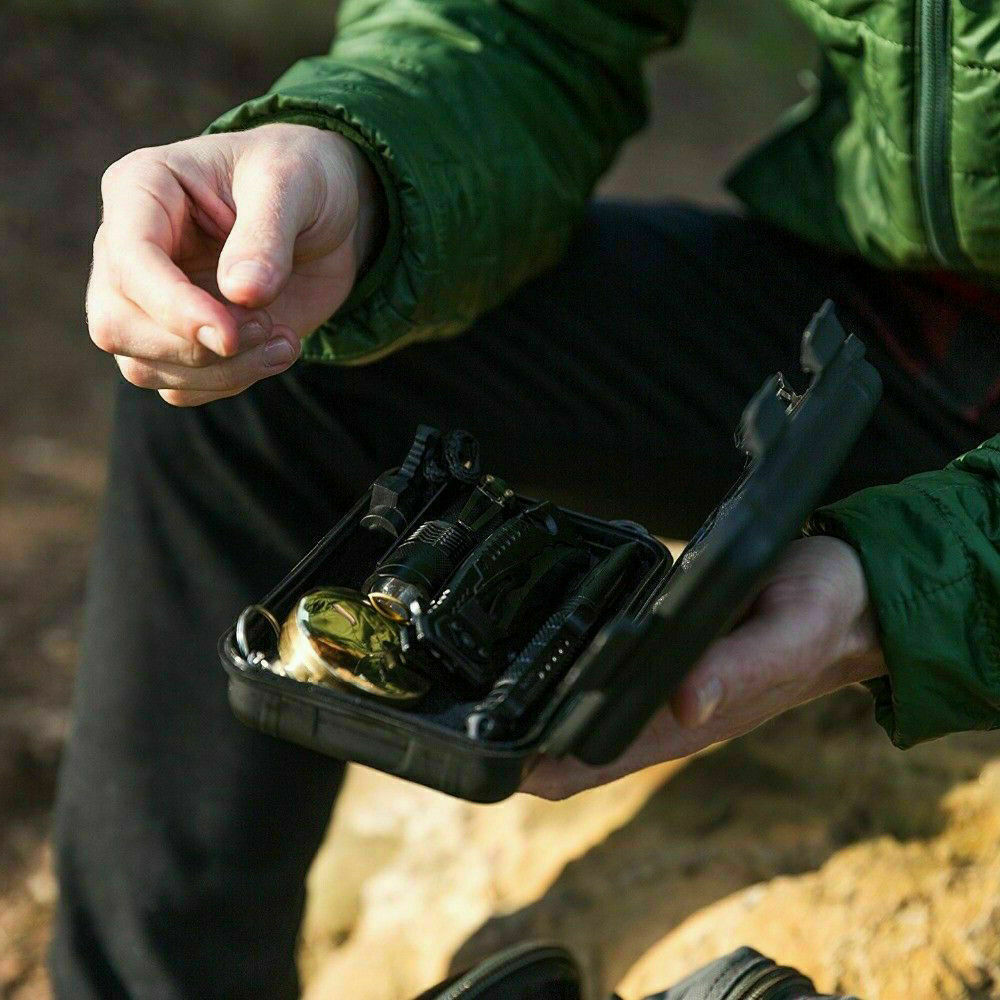 Kit de supervivencia de emergencia al aire libre 14 en 1, caja de equipo táctico para senderismo y acampada