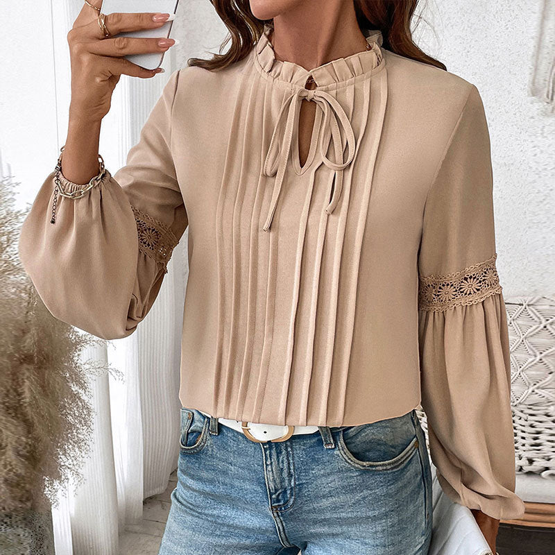 Top Drawstring V-neck Pleated Shirt