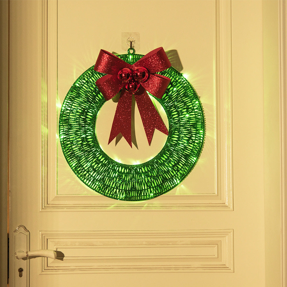 Christmas Garland 50CM Luminous LED Warm Light Metal Luminous Wreath Na May Malaking Bowknot Christmas Front Door Home Holiday Party Door Hanging Decor