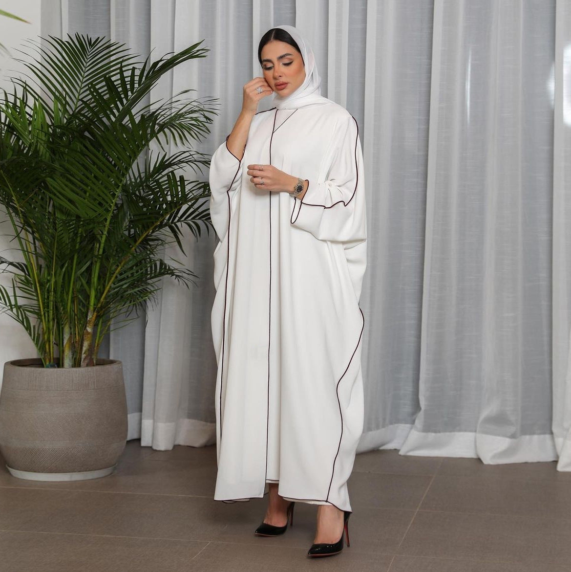 Bata Abaya para mujer de talla grande con patchwork blanco para mujer