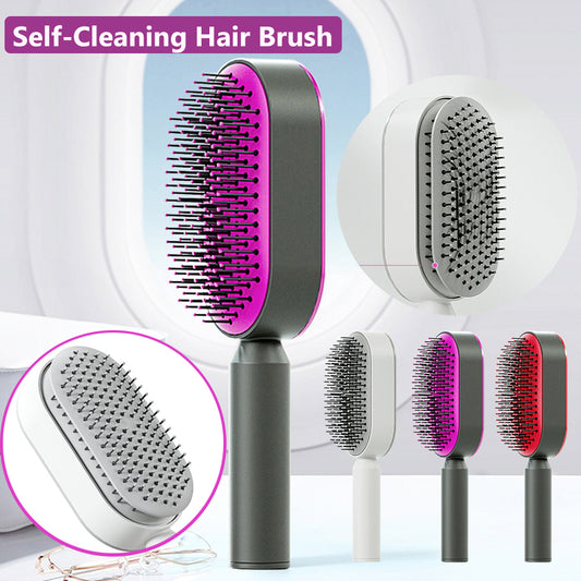 Self Cleaning Hair Brush Para sa Babae One-key Cleaning Hair Loss Airbag Massage Anit Suklay Anti-Static Hairbrush