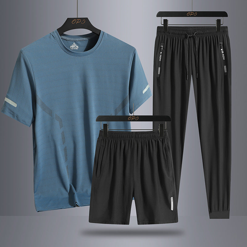 Men's Sports Short Sleeve Short Pants Three-piece Thin Breathable