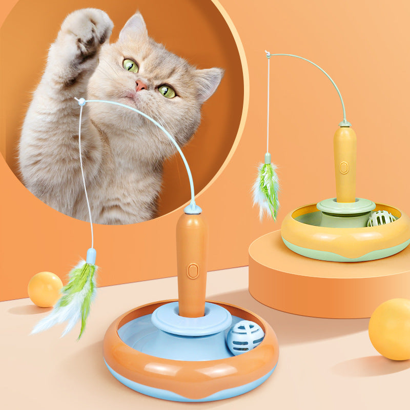 2 In 1 Pet Cat Toy With Feather Para sa Self-play Cat Turntable Pet Supplies Cat Toy Toys Cats Items Products