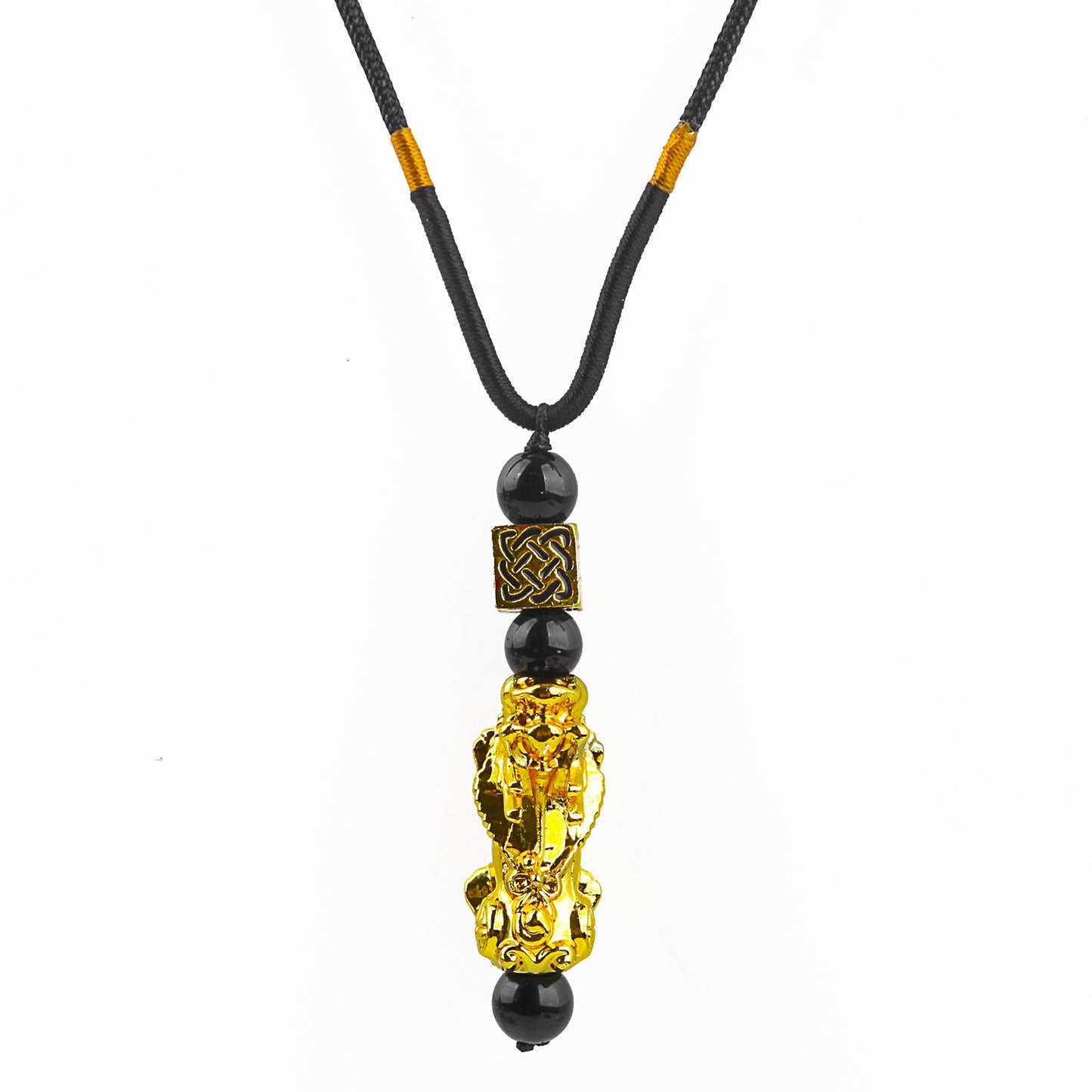 Religious Totem Pixiu Pendant Necklace Obsidian Bead Chain