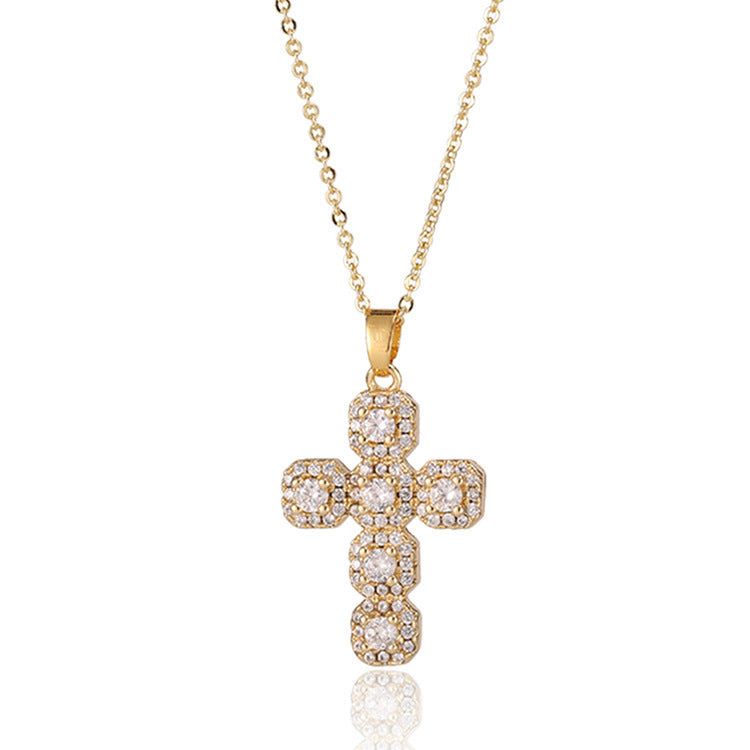 Classic Cross Shape Brass Micro Set Religious Necklace Pendant