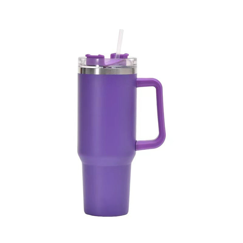 Taza aislante de café de paja con asa, botella de agua portátil de acero inoxidable para coche, taza térmica sin BPA de viaje de gran capacidad, 40oz