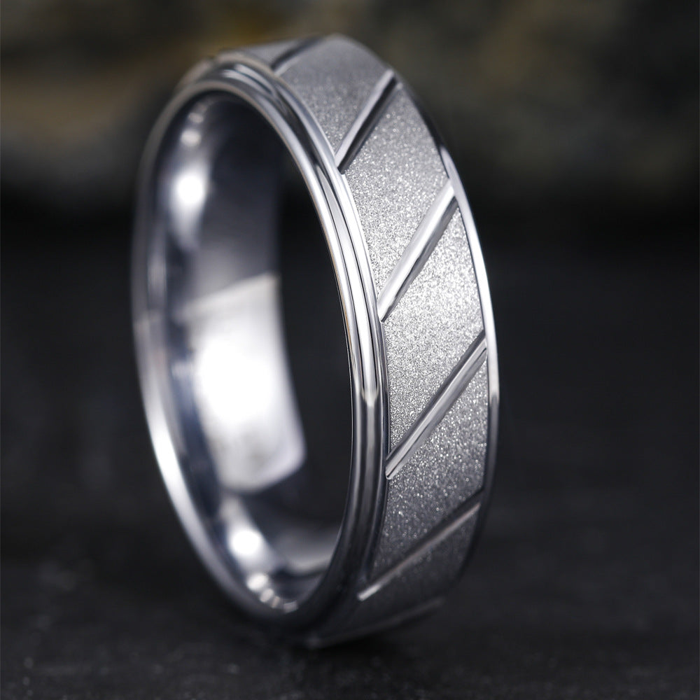 Fashionable Frosted 7mm Wide Tungsten Steel Ring