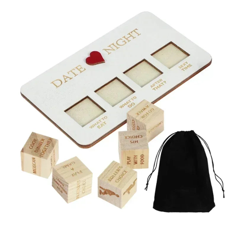 Dados de madera para cita nocturna, juego de Ideas para cita nocturna de madera, dados románticos para pareja, juego de cita nocturna, juegos de dados de decisión de acción para pareja