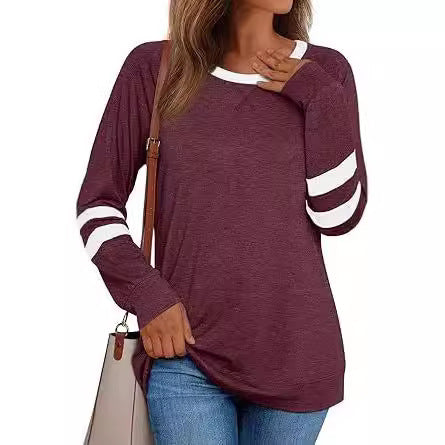 Women's Long-sleeved Shirt Hot Girl Casual Round Neck Multicolor Top