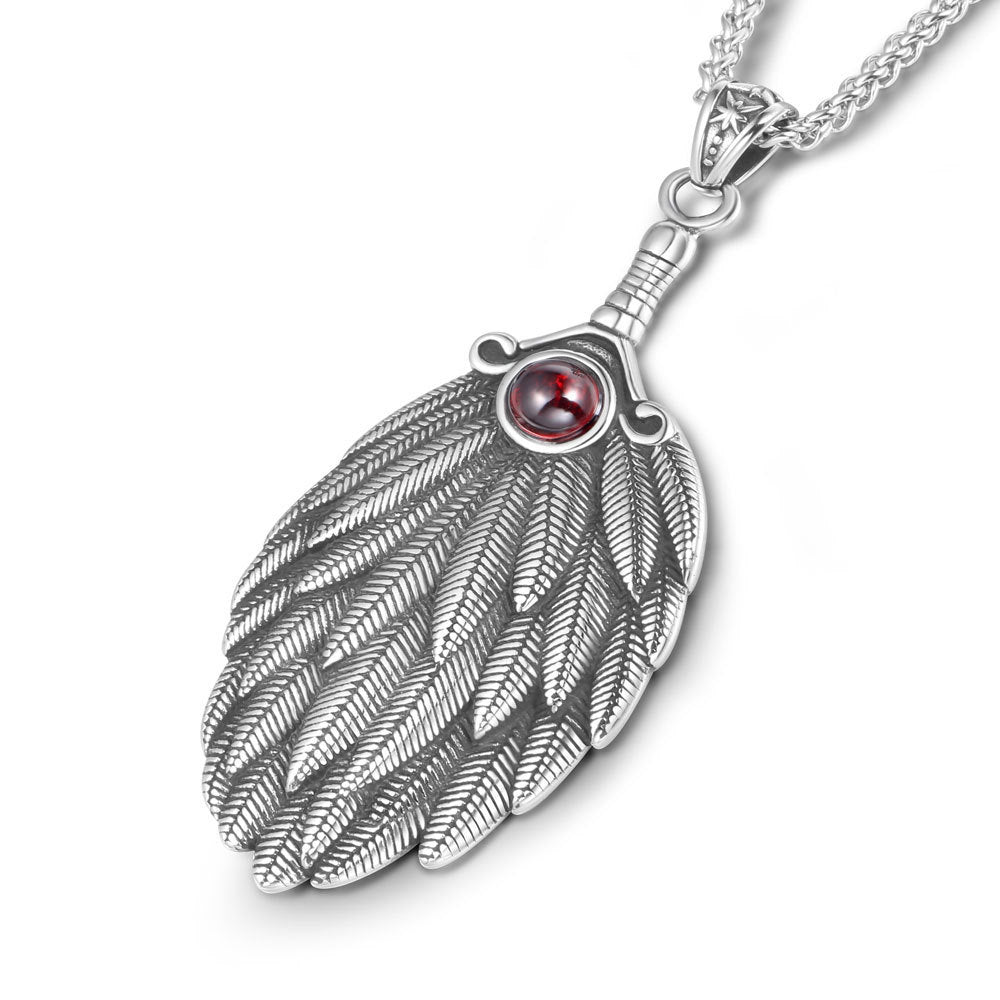 Fashion Diamond And Ruby Feather Pendant