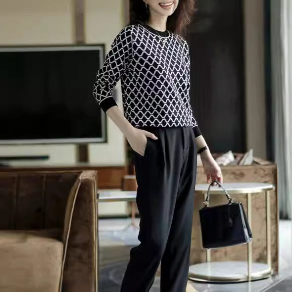 Wave Rhombus Plaid Slimming Wool Base Shirt Inner Knitted Sweater For Women