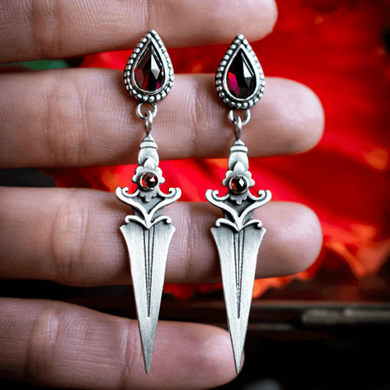 Retro Creative Exaggerated Ruby Personality Earrings