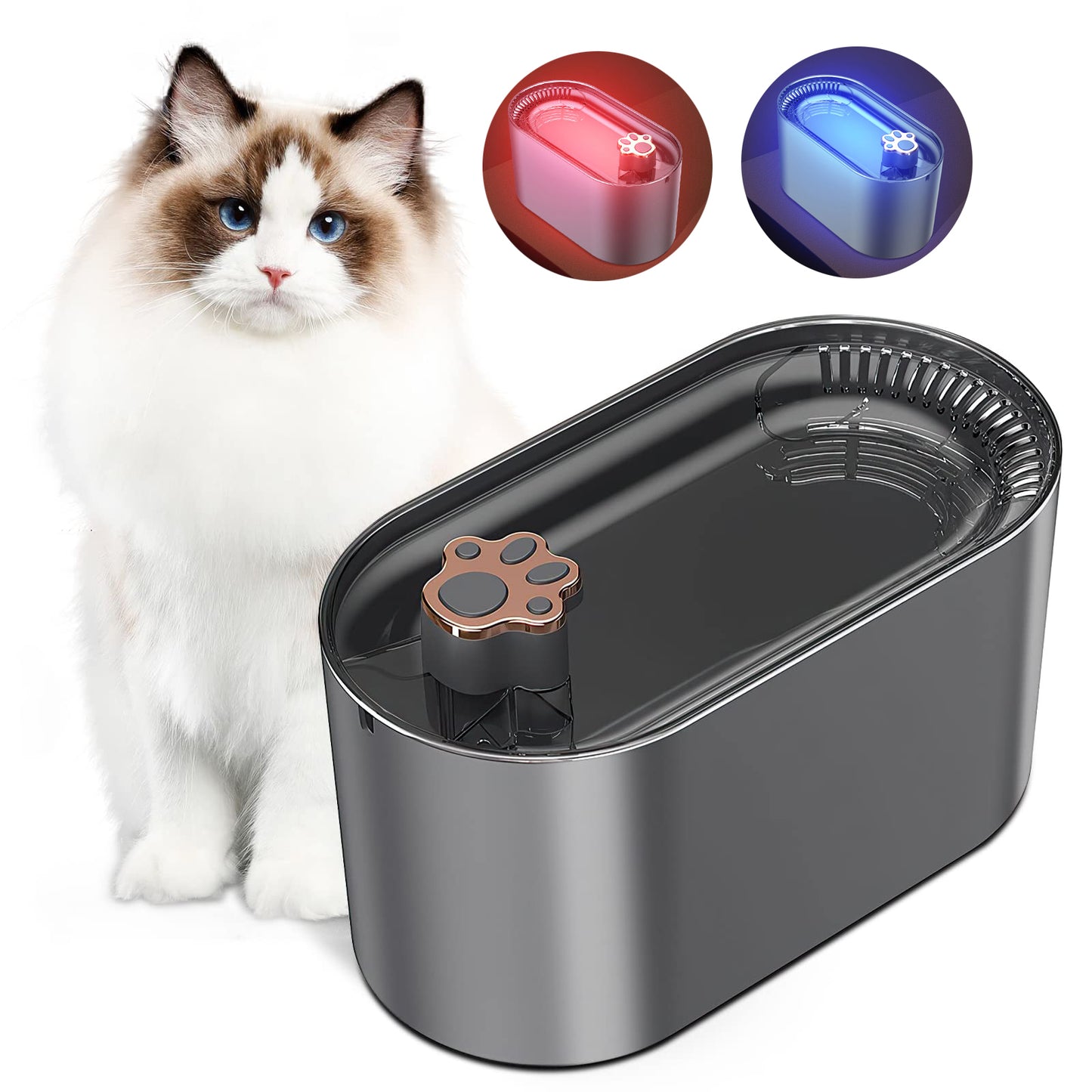 Filtro de fuente de agua para gatos de 3L, bebedero automático para perros, gatos, dispensador de agua para mascotas, dispensador de agua ultrasilencioso con luz LED, productos para mascotas