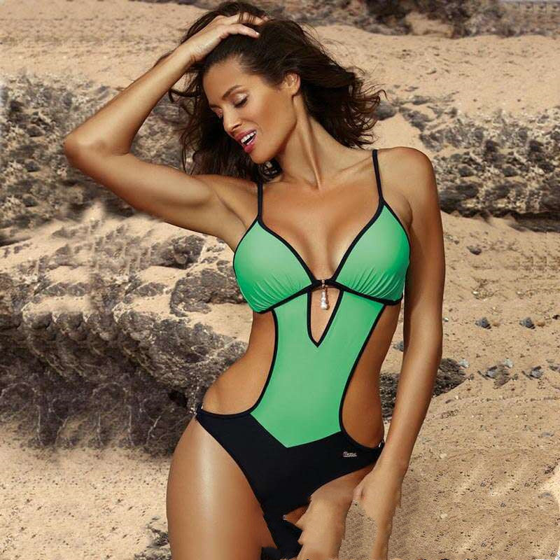 Traje de baño de bikini negro blanco Traje de playa de dos piezas de color sólido con manchas