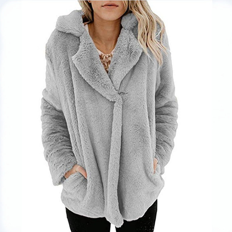 Women's New Cardigan Suit Collar Long Sleeve Plush Top