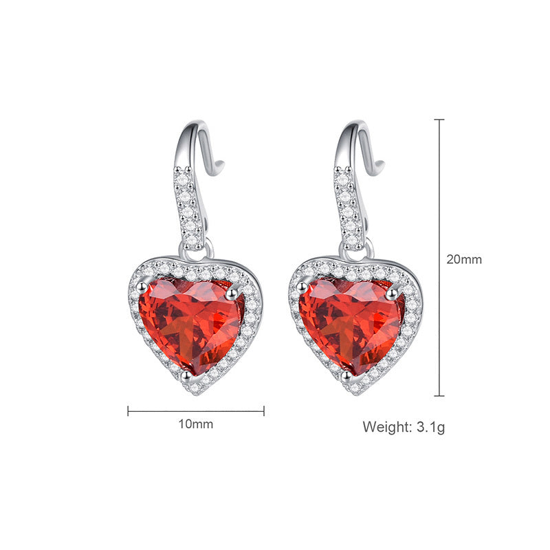 European And American Temperament Diamond And Ruby Love Earrings