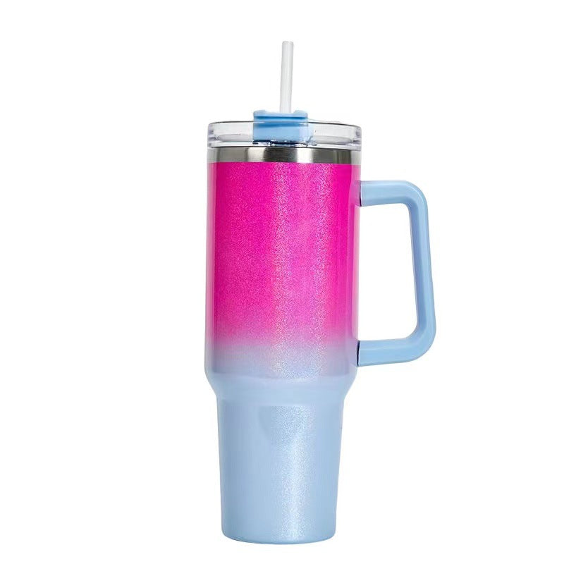 Taza aislante de café de paja con asa, botella de agua portátil de acero inoxidable para coche, taza térmica sin BPA de viaje de gran capacidad, 40oz