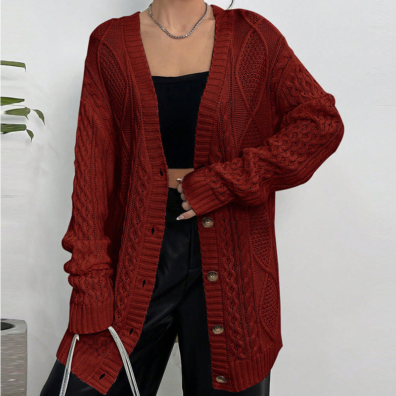 Sweater Coat Loose Twisted V-neck